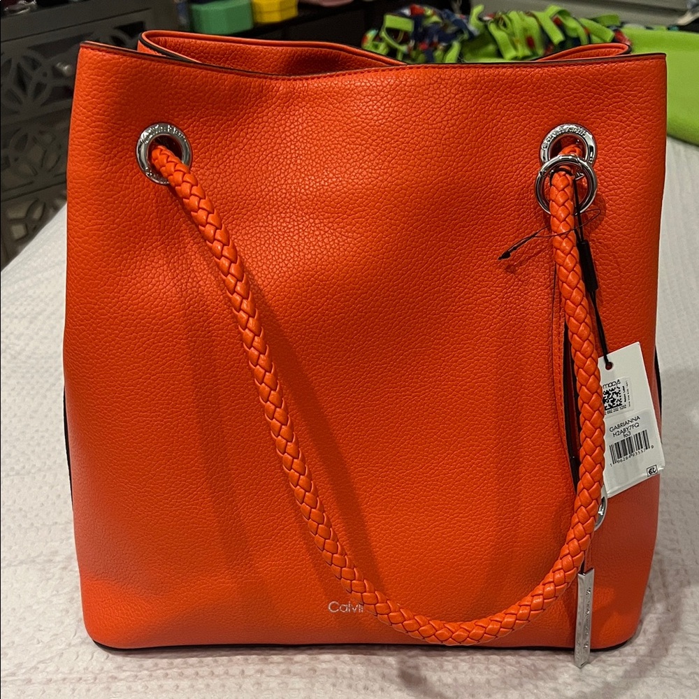 NWT Calvin Klein Vibrant Orange Shoulder Tote Bag